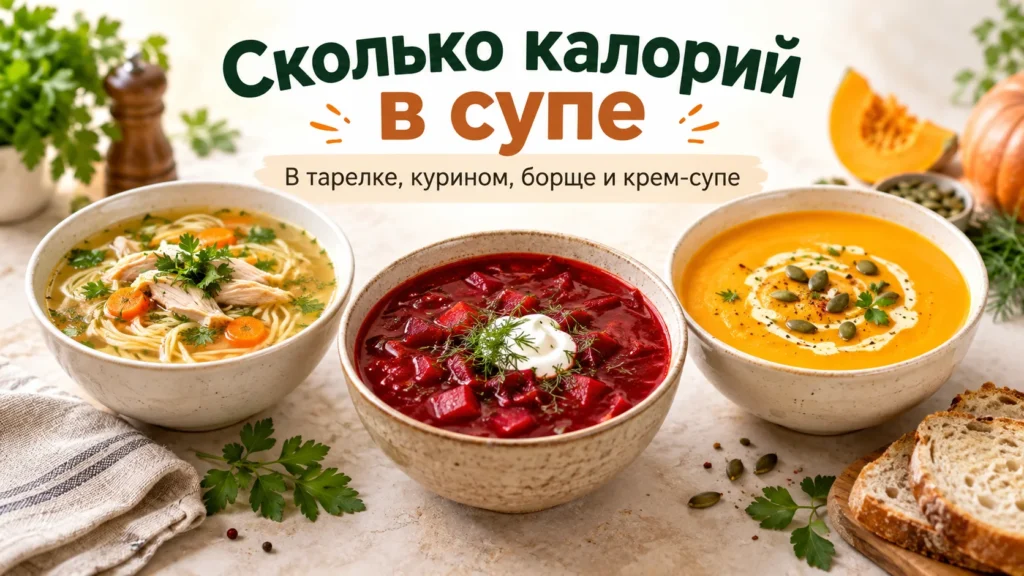 Сколько калорий в супе — в тарелке, курином, борще и крем-супе