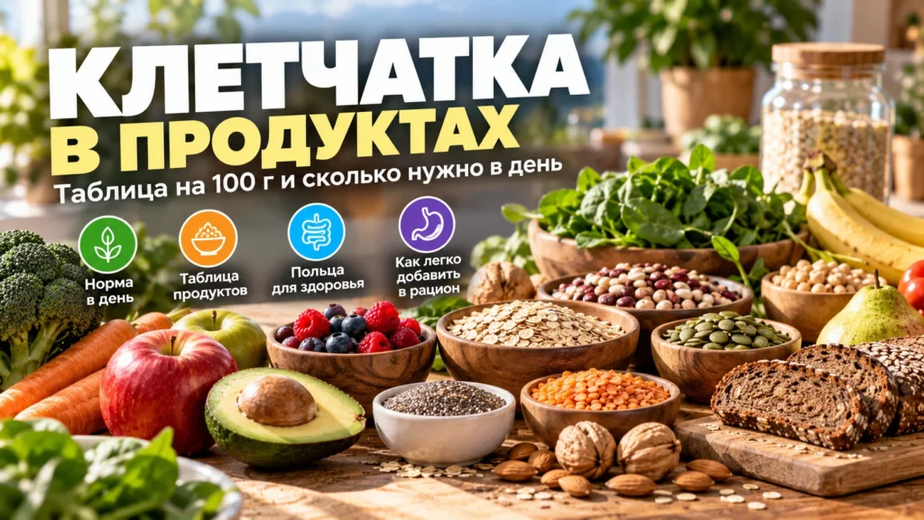 Клетчатка в продуктах — овощи, фрукты, бобовые, орехи и цельнозерновые продукты
