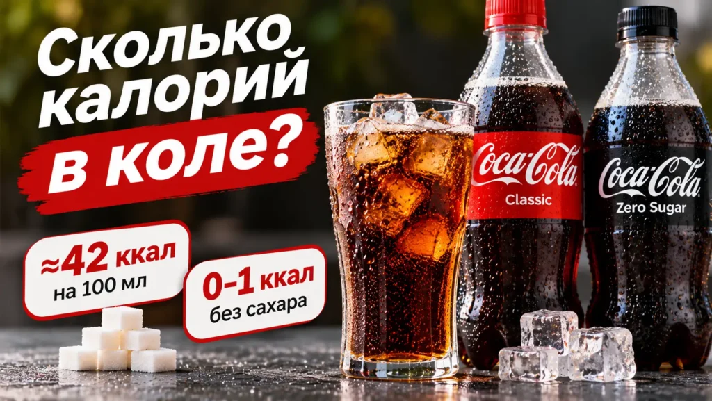 Сколько калорий в коле — обычная Coca-Cola и Coca-Cola Zero, стакан с напитком и кубики сахара