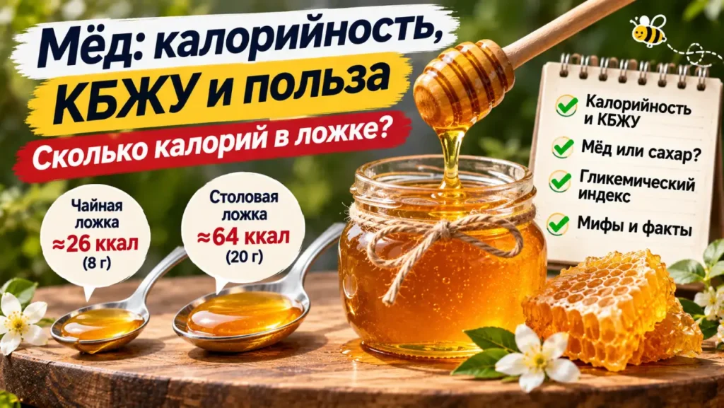 Сколько калорий в мёде — банка натурального мёда, чайная и столовая ложки, соты и калорийность порций