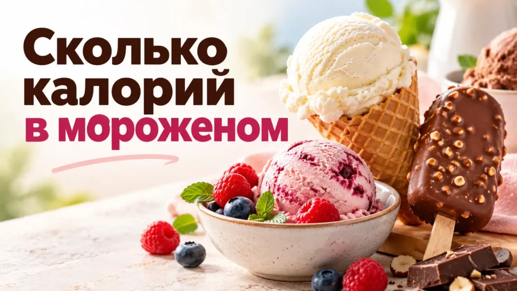 Сколько калорий в мороженом — пломбир, эскимо, вафельный рожок и шарики мороженого с ягодами